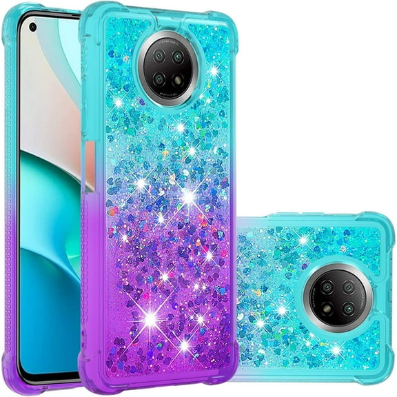for Xiaomi Redmi Note 9 5G Case, Creativity Clear Quicksand Glitter Flowing Liquid Floating Soft TPU Case w/Stand Bling Diamond Sparkle Phone Cover for Xiaomi Redmi Note 9 5G JB Bluish Violet