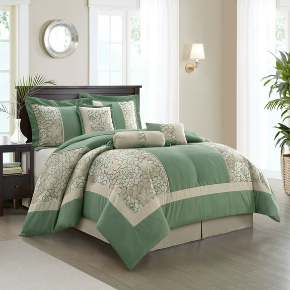 Sibyl 7 Piece Comforter Set, King, Green