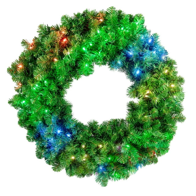 Novelty Lights 36" Lighted RGBWW Deluxe Colorado Pine Wreath with 100 LED Lights, 9 Colors, 6 Animations, 4 Holiday Scenes, Remote Controlled, Commercial Grade, Indoor/Outdoor