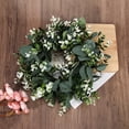 thumbnail image 6 of Chenfeng Small Eucalyptus Wreath with White Flowers - Artificial Door Hanging Decor, 38cm Outer / 14cm Inner, 6 of 10