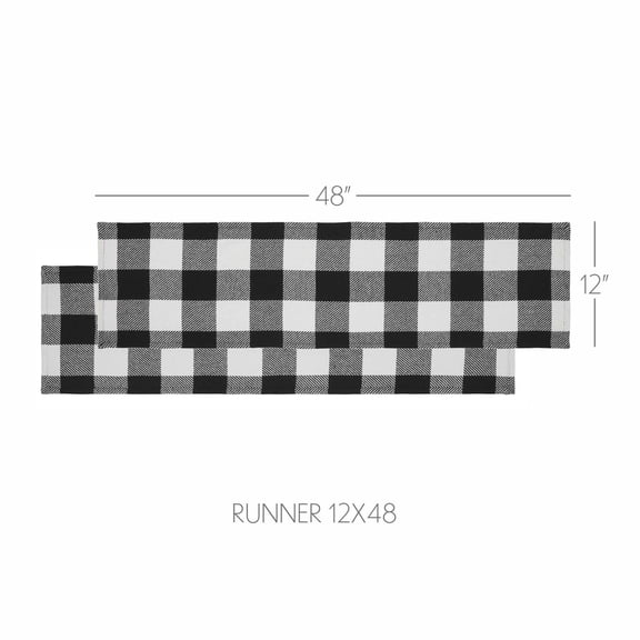 VHC Brands Runner 12x48, Cotton Dining Room, Kitchen Table Runner, Country Farmhouse Style, Annie Buffalo Check Black
