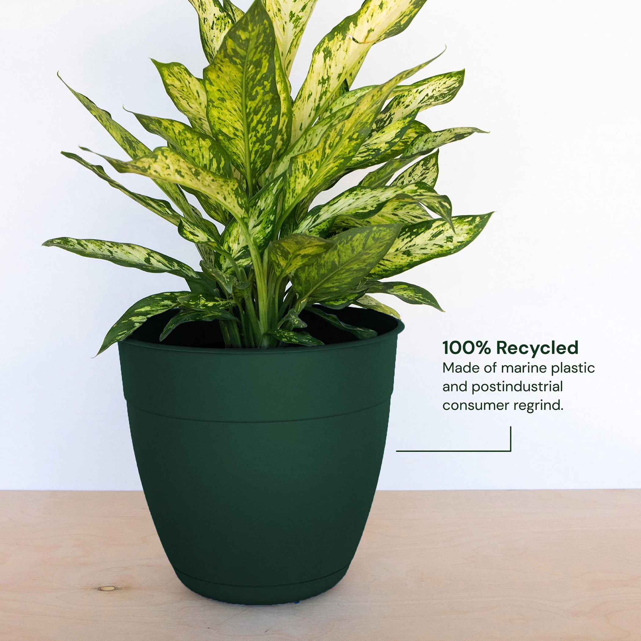Bloem Dayton 20" Plastic Planter - 100% Recycled Plastic Indoor/Outdoor Garden Pot with Drainage Holes & Saucer Tray, Turtle Green