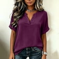 thumbnail image 4 of HOMBOM Short Sleeve Tops for Women Summer Blouse Basic Casual Solid Purple Weekend Outing Ladies Shirts V-Neck, 4 of 7