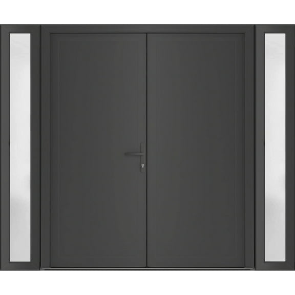 Front Exterior Prehung Metal-Plastic Double Doors / MANUX 8111 Antracite / 2 Sidelites Exterior WindoANT / Office Commercial and Residential Doors Entrance Patio Garage 100 x 80
