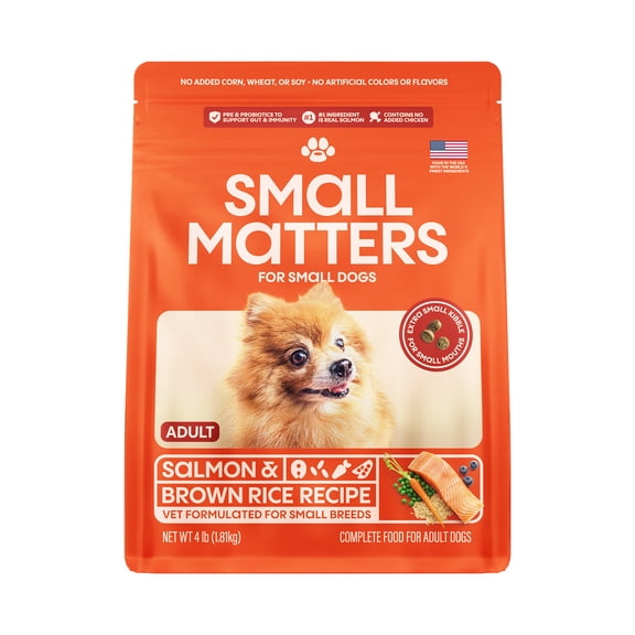 Small Matters Adult Dog Food for Small Dogs, Salmon & Brown Rice Recipe, 4lb bag
