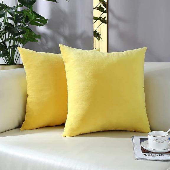 Comfy Lemon Yellow Throw Pillow Covers Decorative Square Thick Super Soft Cushion Cases Home Decor for Sofa Couch Living Room Chair, Set of 2, 18 x 18 Inch