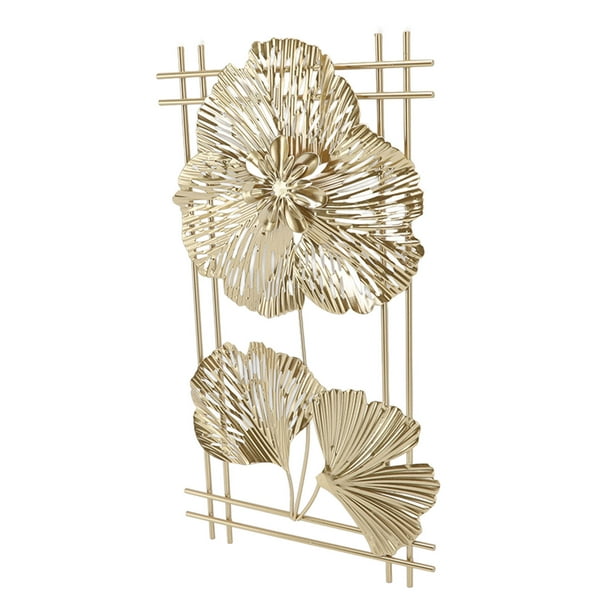 Decoración de la hoja de ginkgo, escultura de pared 3d de metal dorado multipósito minimalista para hotel