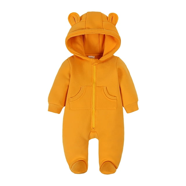MEZZALL Newborn Boys Girls Long Sleeve Solid Color Fall Winter Rompers Kids Jumpsuits Soft Dailywear, Orange, 6-9 Months