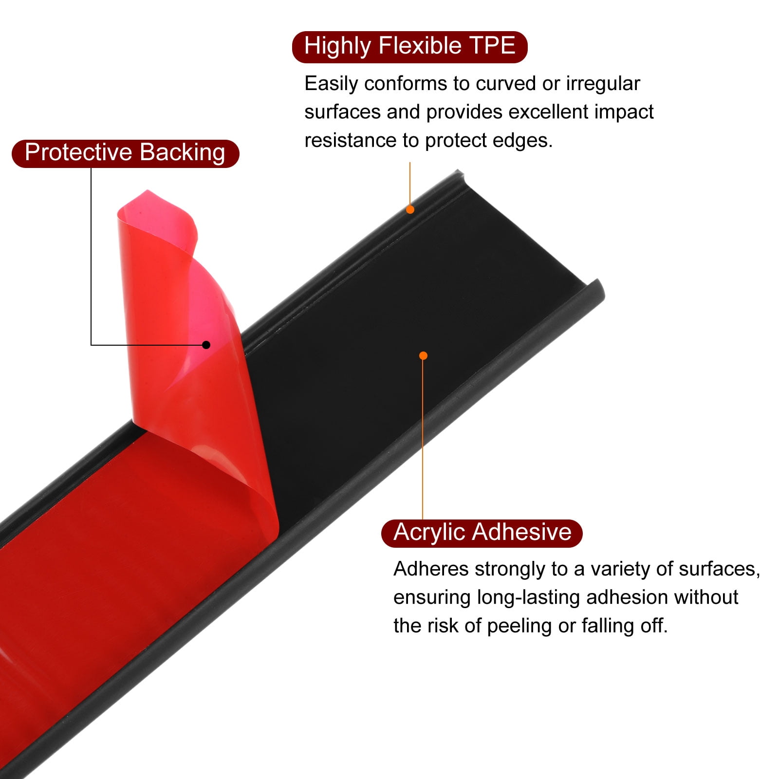 Uxcell 30mm x 3000mm Flexible TPE Self Adhesive U-Shape Veneer Edging Edge Banding Black