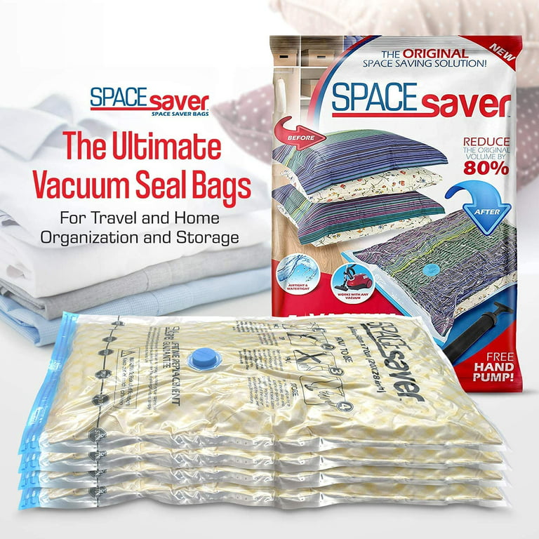 Spacesaver Premium *Large* Vacuum Storage Bags (Works with Any Vacuum  Cleaner + Free Hand-Pump for Travel!) Double-Zip Seal and Triple Seal  Turbo-Valve for 80% More Compression! (6 Pack) 