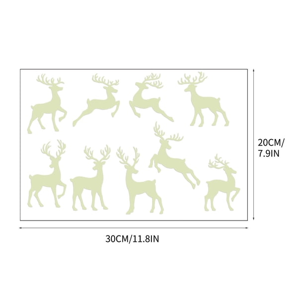 Glow In The Dark Fluorescent Wall Stickers Christmas Deer Set de 9Pvc,para Decoración de Fiesta en Paredes Lisas Puertas de Vidrio Ventanas Y Azulejos,Stickers de Pared de Navidad