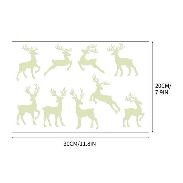 Glow In The Dark Fluorescent Wall Stickers Christmas Deer Set of 9PVC,For Party Decoration on Smooth Walls Glass Doors Windows and Tiles,Christmas Wall Stickers