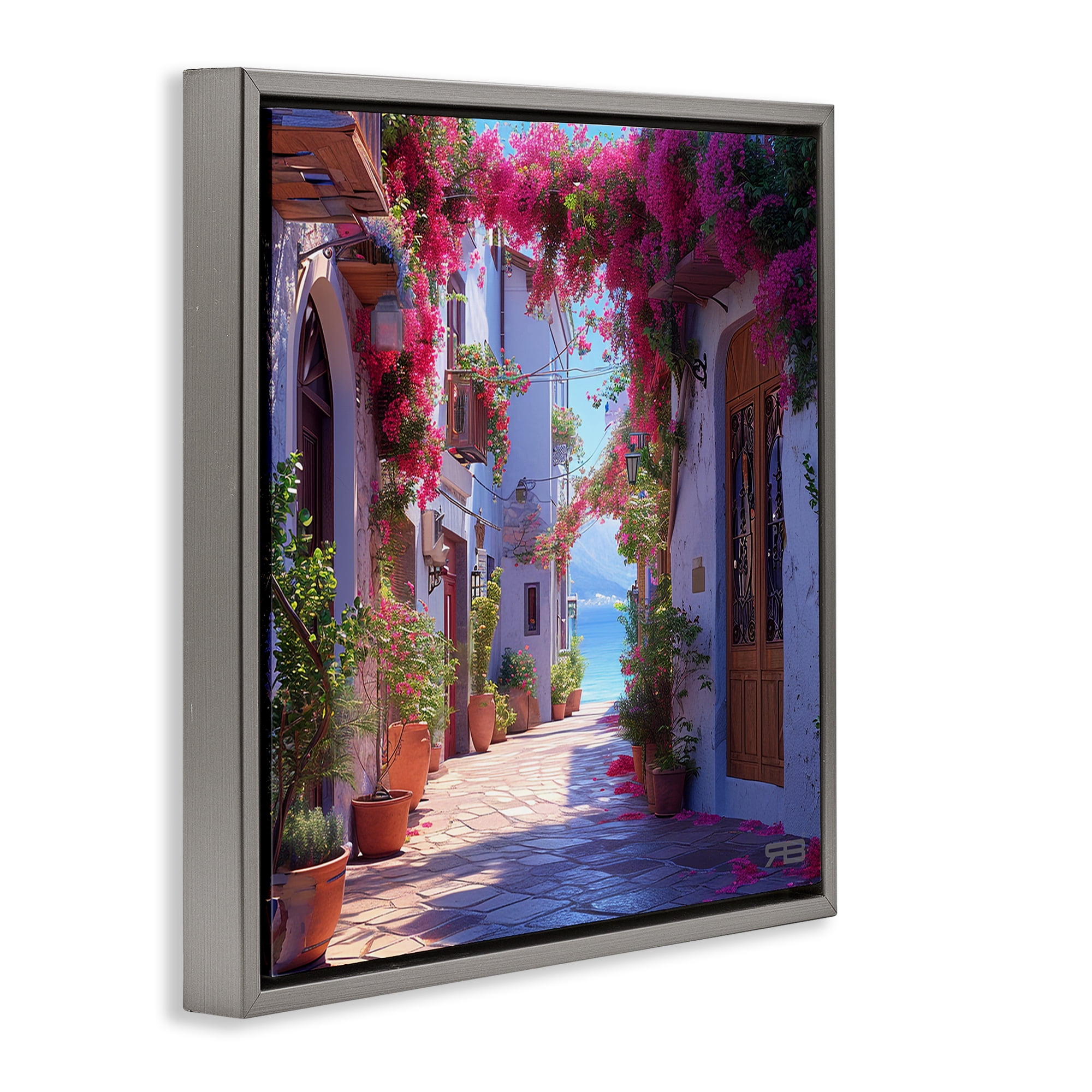 Stupell Industries Cobblestone Lane in Town Buildings & Architecture Painting Gray Floater Framed Canvas Art Print Wall Art, 25 x 25