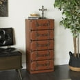 thumbnail image 3 of DecMode 16" x 35" Brown Wood Faux Leather 5 Drawers Chest with Buckle and Strap Detailing, 1-Piece, 3 of 15