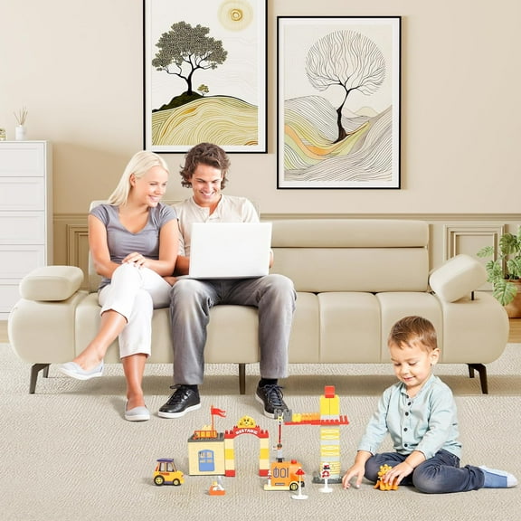 Garvee 3-Seater Sofa Bed, Faux Leather Futon Sleeper Couches, Adjustable Backrests and Armrest Headrests with Split Two Separate Sectional Sofas,Bedroom Convertible Recliner Sofa Bed, White