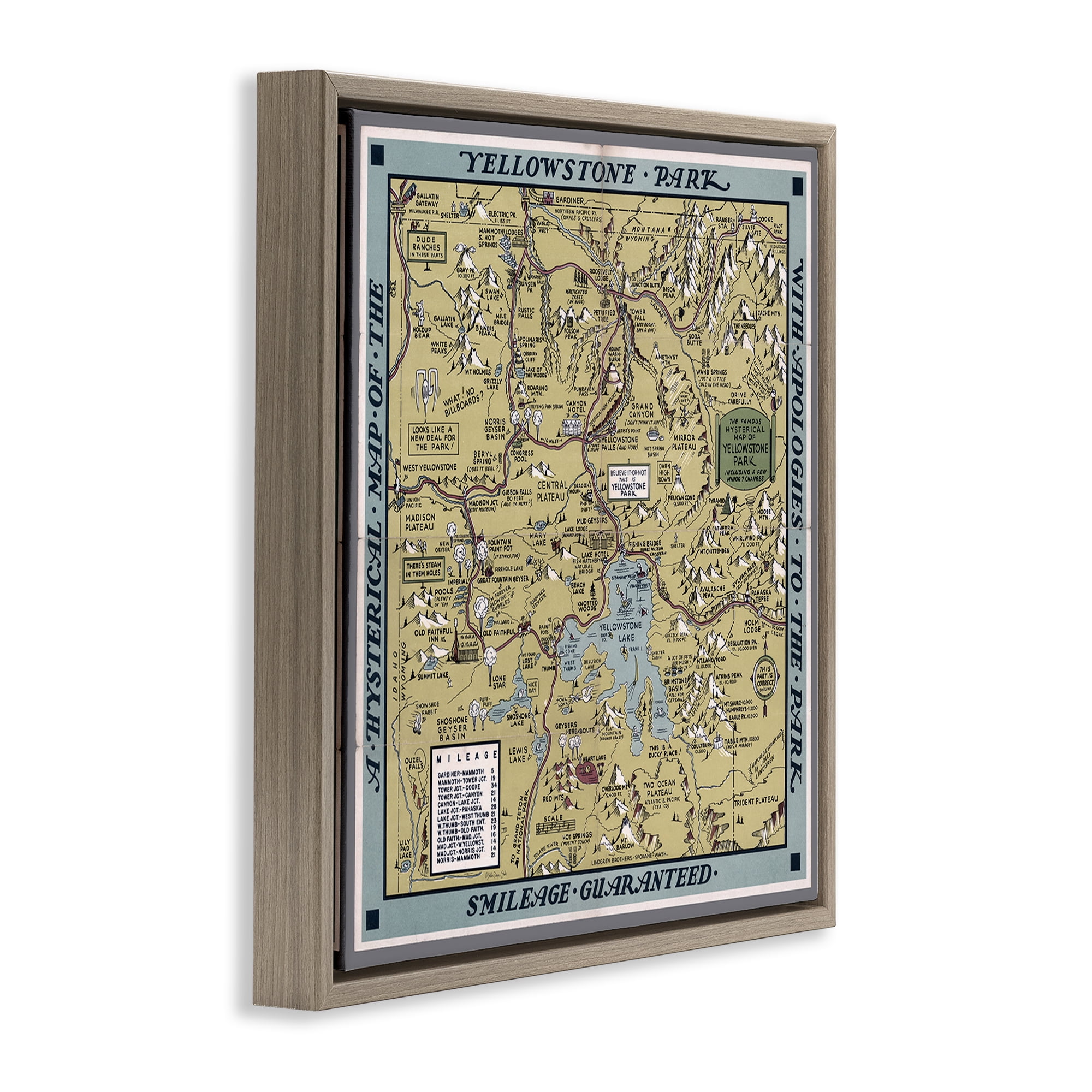 Stupell Industries Vintage Yellowstone Map History & Language Painting Brown Floater Framed Canvas Art Print Wall Art, 18 x 18