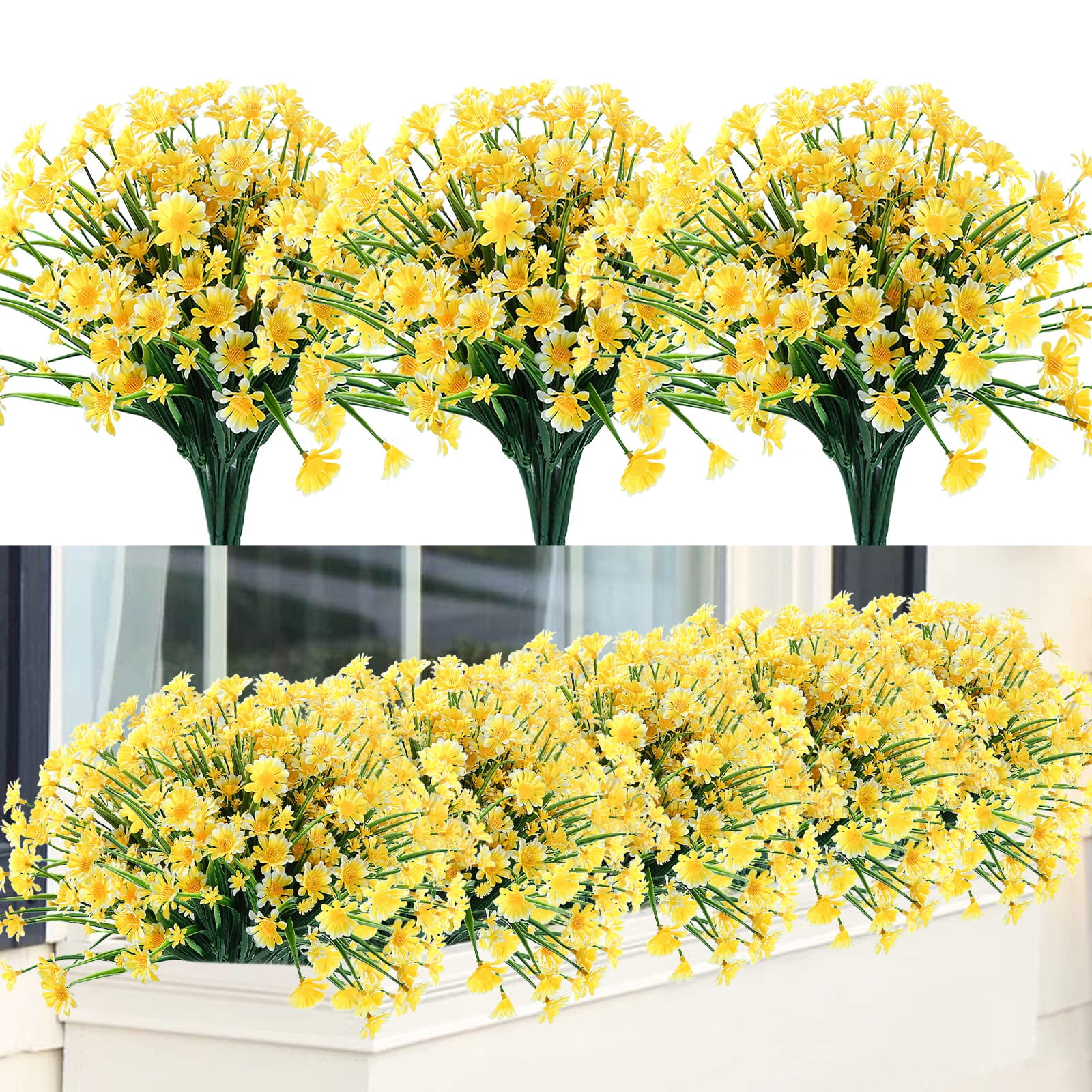 Artificial Daisy Flowers, 8 Bundles Fake Mums Flowers with Stems, UV