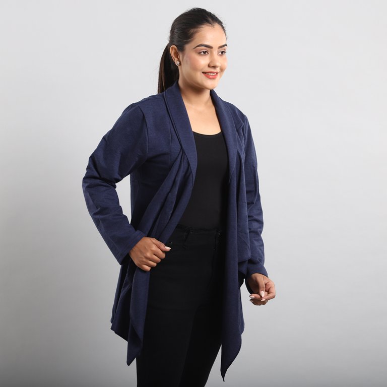 Navy - Open Front Waterfall Cardigan