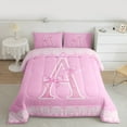 thumbnail image 2 of Manfei Letter A Monogrammed Bedding Comforter Set,Pink Sparking Print Twin Comforter Sets,Cute Bow Bowtie Bedding Set For Child,Microfiber Room Decorative Reversible,2 Pieces, 2 of 8