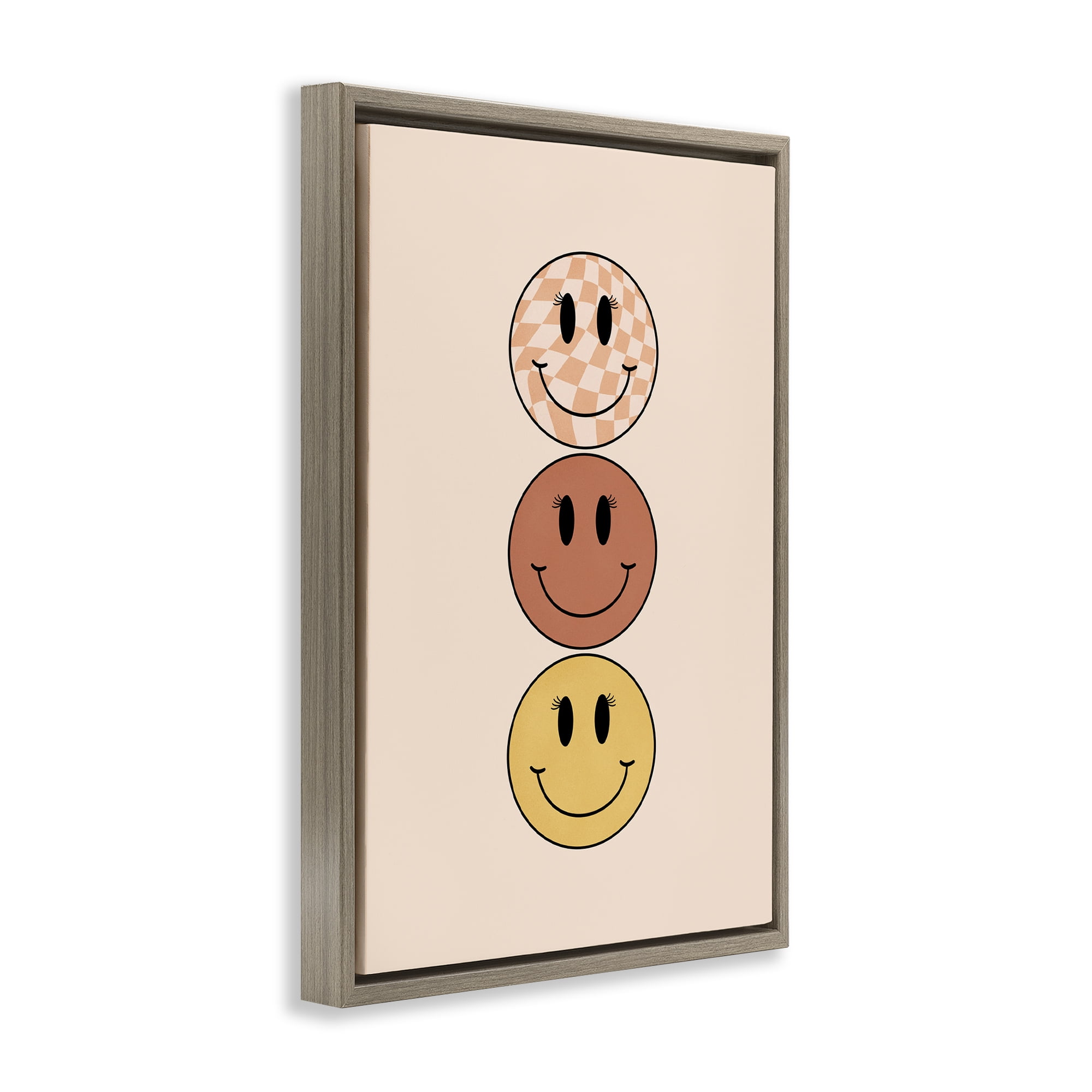 Stupell Industries Retro Smileys Trio Novelty Painting Brown Floater Framed Art Print Wall Art, 21 x 31