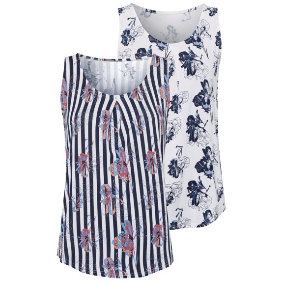 LASCANA Women's 2 Pk Pattern Tank Tops Screen Print