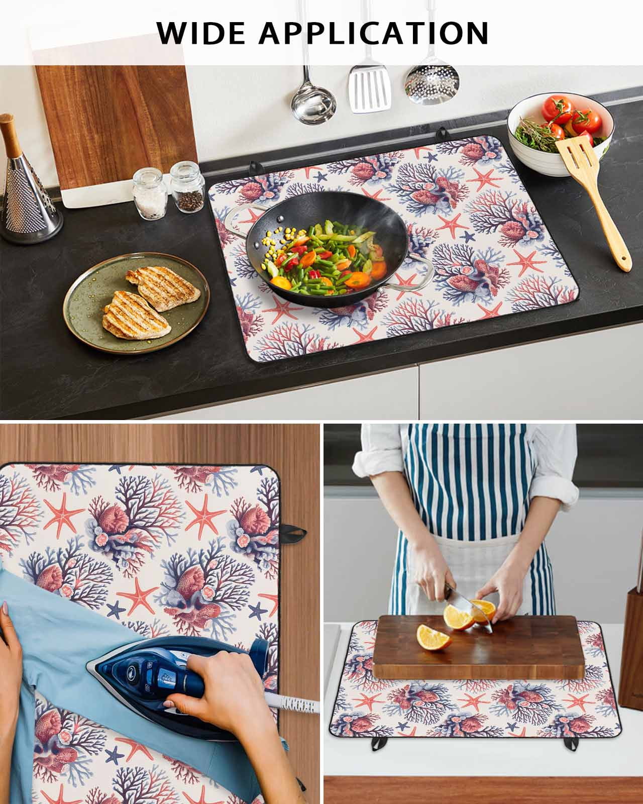 nqOlkjepod Large Induction Cooktop Protector Mat 24"x21", Coastal Coral Stove Top Covers for Electric Stove, Red Starfish Ocean Retro Decorative Stove Burner Cover Mats, Glass Top Stove Cover