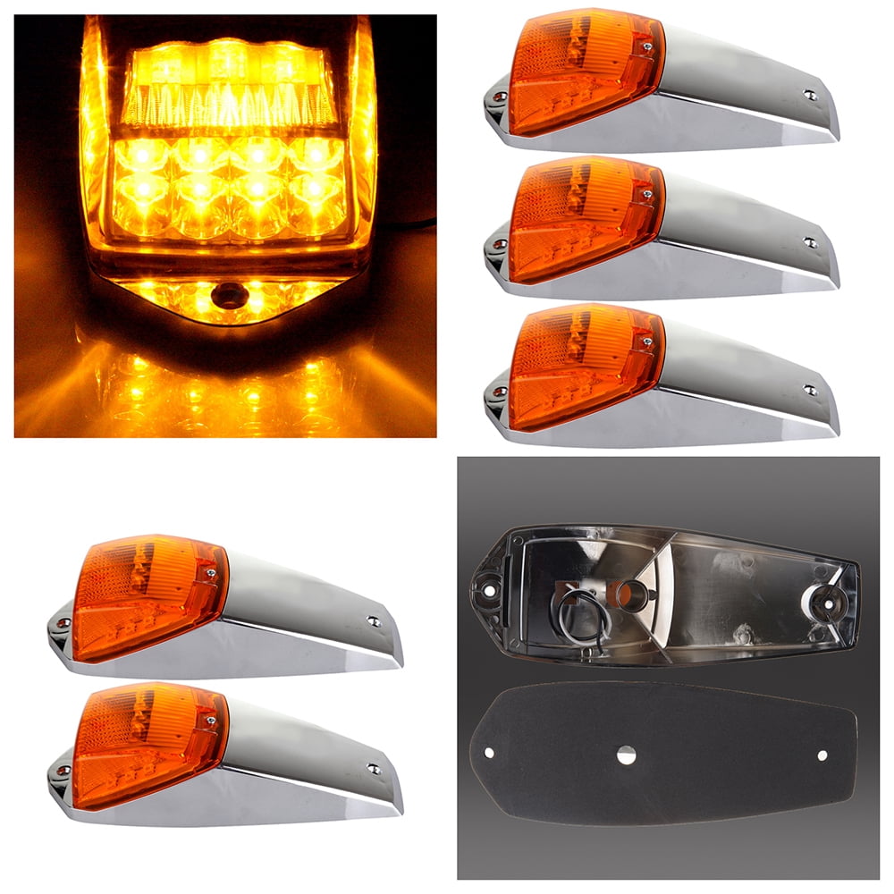 ECCPP 5-Pack Amber 17LED Cab Marker Lights - Chrome Torpedo Roof Running Clearance Lights For Trucks, Trailers, Peterbilt, Kenworth & More - View #10