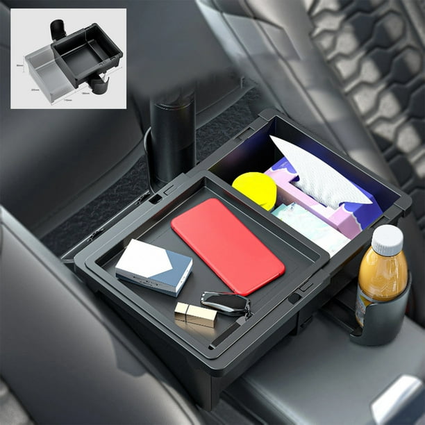 Organizador de reposabrazos para coche con bandeja ajustable y portavasos | Organizador de consola central de gran capacidad para coches, camiones y SUV | Tela de plástico negra