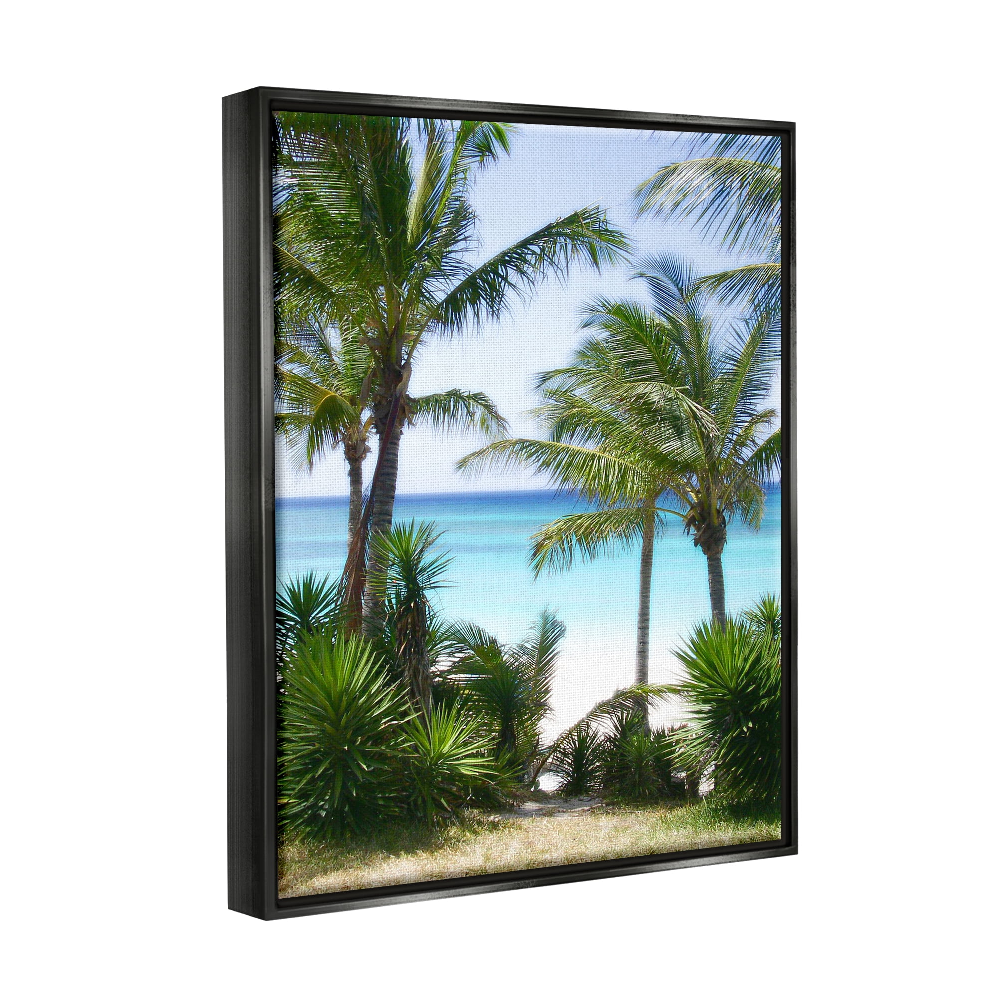 Stupell Industries Palm Trees Near Beach Nature Photography Black Floater Framed Art Print Wall Art, 25 x 31