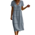 thumbnail image 4 of Josdec Women's Casual Solid Color Cotton Dress V-Neck Eyelet Cutwork Short Sleeve Tiered Midi Dress for Daily Wear in Spring Summer S-3XL, 4 of 6