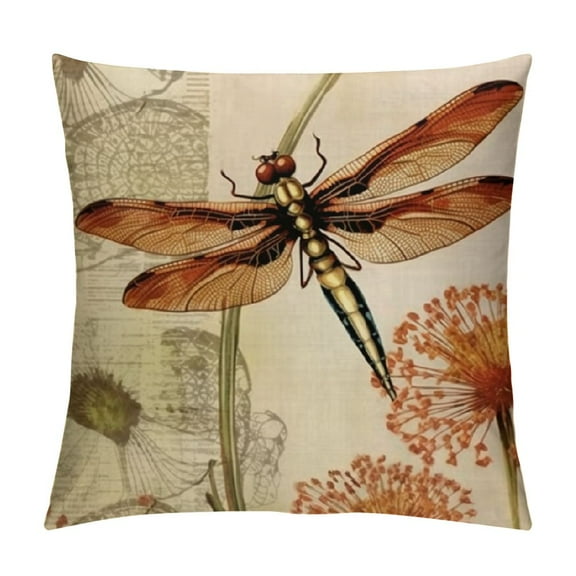 Creowell Pillow Covers  Vintage Dragonfly with Honeybee Decorative Throw Pillow Cover Cushion Case Throw Pillowcase (Dragonfly) 12x12in