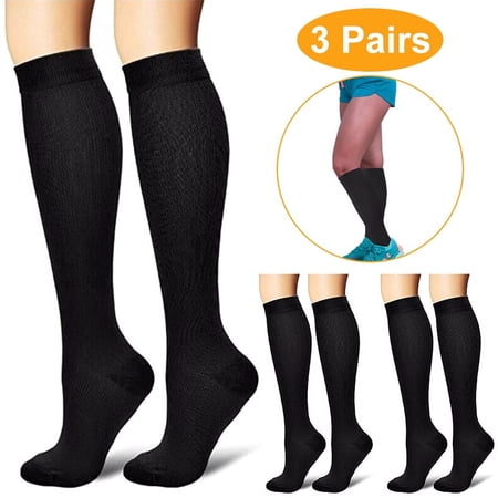 3 Packs Compression Socks  Unisex Graduated Support Sports Fitness Socks for Running Athletic Circulation Recovery Polyester  Black