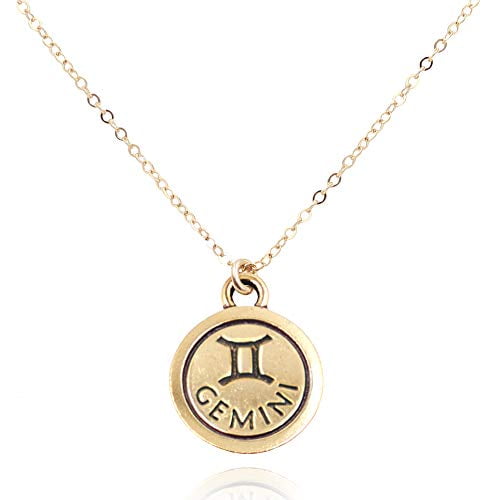 Gemini 14k Gold Filled Necklace, Zodiac Horoscope Pewter Charm, 16-18”