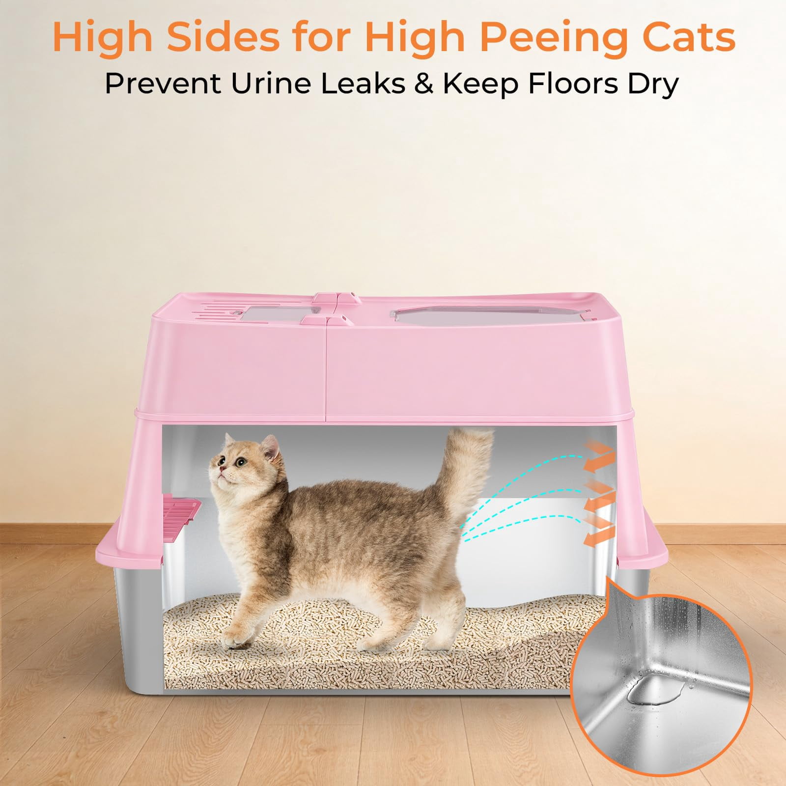 Stainless Steel Cat Litter Box With Lid Extra Large Enclosed Non-sticky Metal Pan High Sided & Scoop  Odor Free Front Top Entry Anti-leakage Easy Cleaning