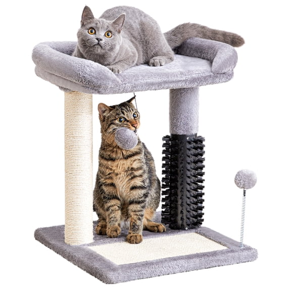 52.4" Tall Multi-Level Large Cat Tower for Indoor Cats, with Scratching Posts, Pompoms, Grooming Brush and Perch, Grey