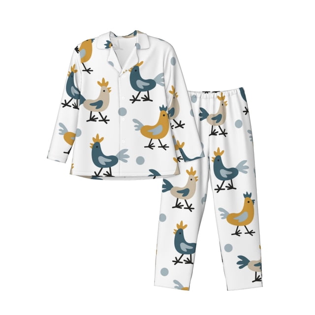 Fotbe Farm Roosters Pijama de Hombre con Estampado de Manga Larga, Conjunto de 2 Piezas, Ropa de Dormir Suave y Cómoda con Bolsillos-Medium