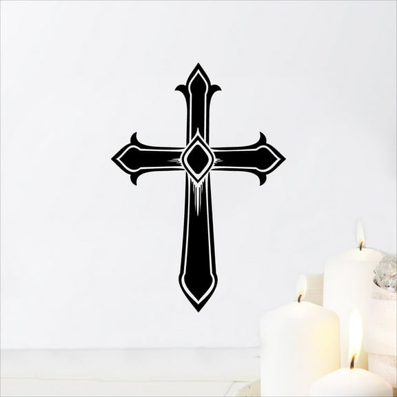 Detailed Cross Easter Spiritual Decals Gifts Christ Bible Verse Vinyl Lettering Wall Decal Size: 10"H x 7"L - Color: Black