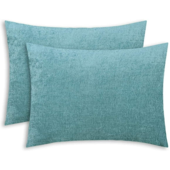 HTOOQ Pack of 2 Cozy Standard Pillow Shams Cases for Bed Bedding Decoration Solid Dyed Soft Chenille 20 X 26 Inches Teal