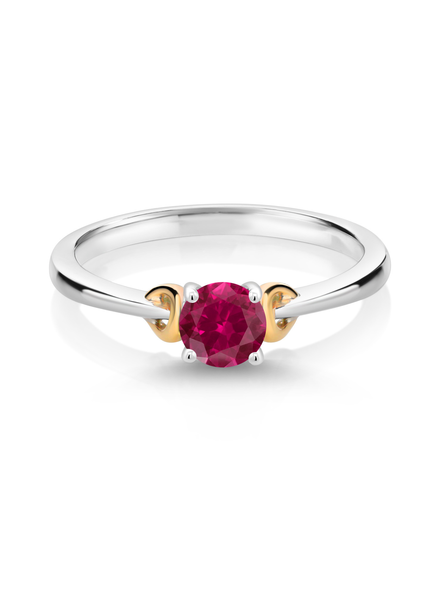 Gem Stone King 925 Sterling Silver and 10K Yellow Gold Red Created Ruby ...