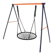 Outdoor A-Frame Metal Swing Set with 40" Large Kids Web Swing and PE Rope for Fun Play and Safety