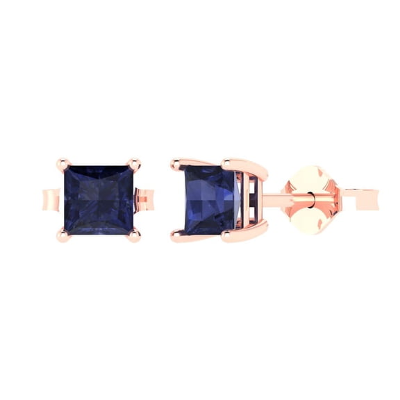 1.5 ct Push-Back Stud Earrings for Women | 5.0mm Princess Cut Simulated Blue Sapphire | 18K Rose Gold