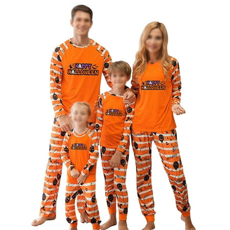 

Lumento Mommy Dad Child Soft Festival Nightwear Loungewear Tops And Pants Halloween PJ Sets Casual Striped Sleepwear Style D Mom-XL