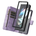 thumbnail image 5 of Allytech Galaxy Z Fold 3 Case Wallet, PU Leather Magnetic Clasp Flip Hand Wrist Shoulder Strap Multiple Cards Holder Protective Wallet Case Cover for Samsung Galaxy Z Fold 3 - Purple, 5 of 8