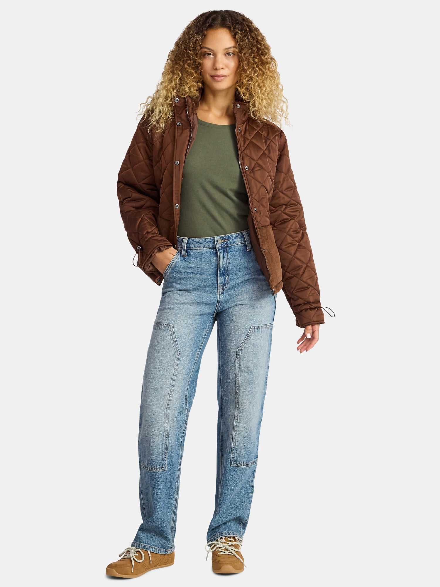 Time and Tru Women's High Rise Straight Jeans with Carpenter Details, 30" Inseam, Sizes 0-20