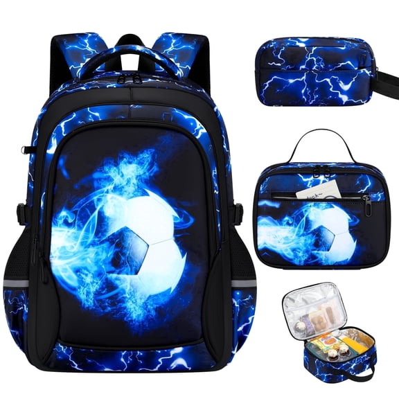 Inadays Backpack School Backpacks for Teens 3PCS Set Middle School Bookbag Students Lightweight Durable Casual Outdoor Daypack College Blue Socker