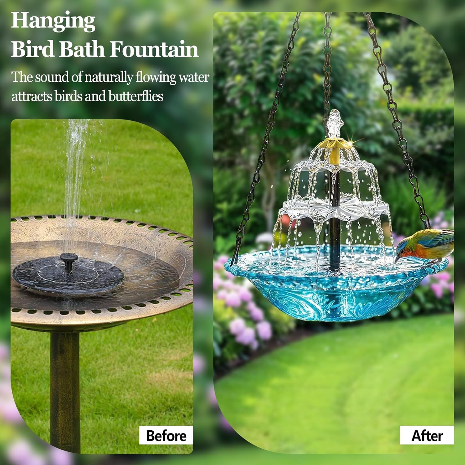 Hanging Solar Bird Bath Fountain – 2026 Solar Powered Cascading Water Fountain, Large Outdoor Fountain for Hummingbirds, Garden, Patio & Backyard Decor