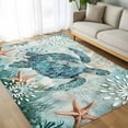 thumbnail image 4 of Teal Sea Turtle Coastal Area Rugs 5x8 for Living Room, Nautical Summer Beach Starfish Non Slip Washable Rug Runner, Low Pile Indoor Floor Carpet Mat Bathroom Rugs for Bedroom, Kids Room, 4 of 9