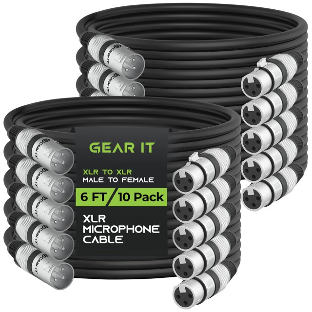 Cable de micrófono XLR GearIt XLR macho a hembra de 1,8 m, paquete de 10 unidades