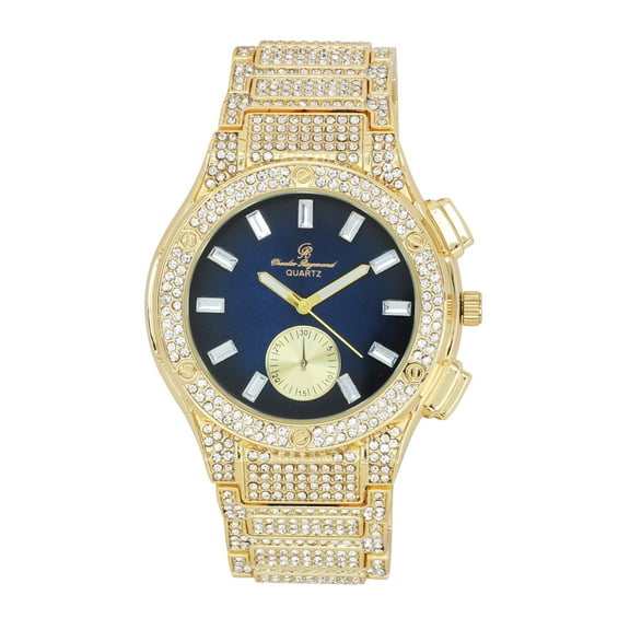 Charles Raymond Big Bling Watch Inspired by Hip Hop - Men's Iced Out Timepiece- Diamond Rhinestones on Blast - ST10311 MB GLD Blue