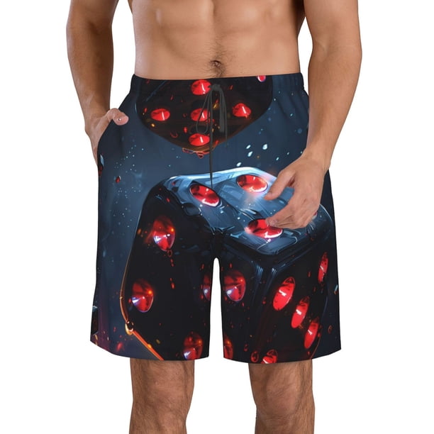 Fotbe Cosmic Red Sparkle Dice Trajes de Baño Estampados para Hombre, Shorts de Verano de Secado Rápido, Ropa de Playa, Bañadores-Small